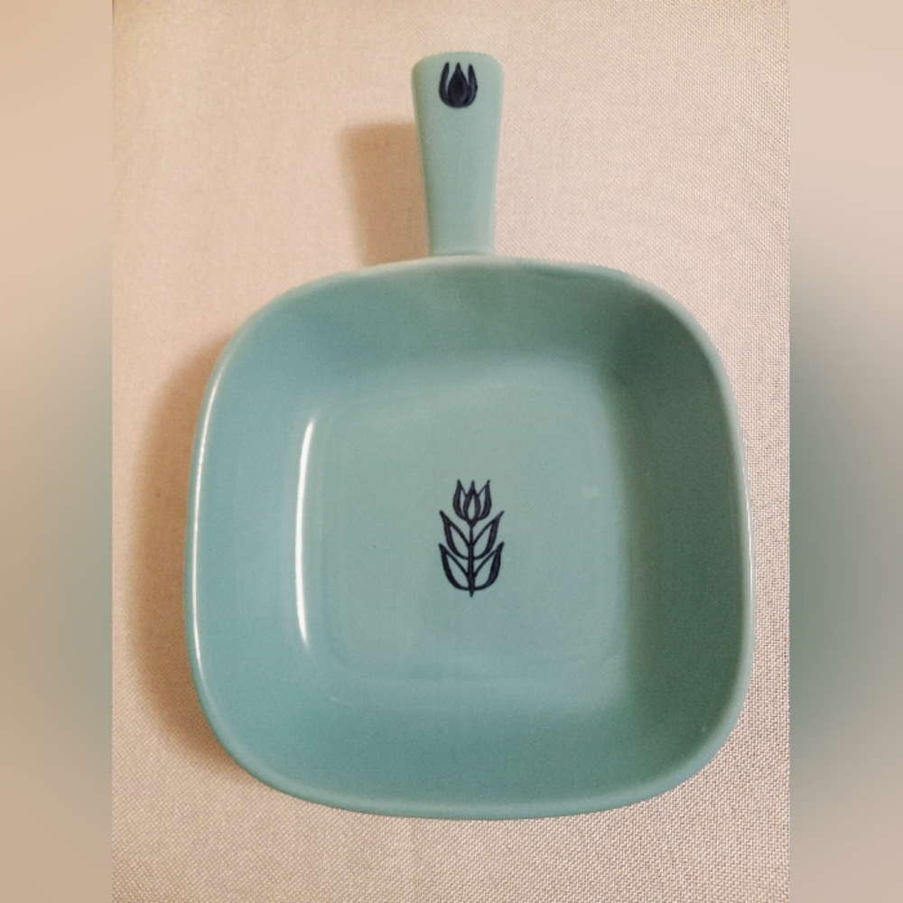 Vtg 1950s Cronin Blue Tulip Pottery 7" Saucepan